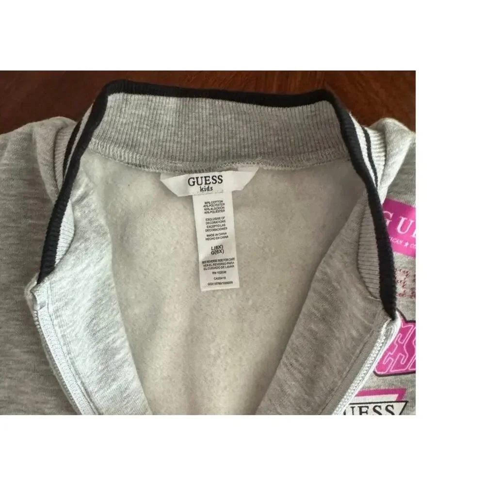Guess Kids Gray Black Varsity Zip Jacket NWT Size 6X Logo Jacket